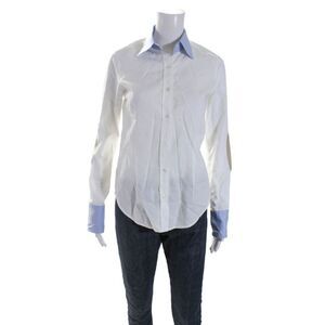 Aglin Womens Cotton Collared Long Sleeve Button Up Blouse Top White Size 42